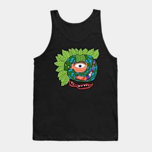 pixel art one eye snake with leaves Tank Top